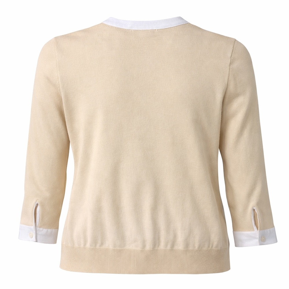 Lauren Ralph Lauren Beige Cream Chanel Style Cotton Cardigan Sweater, Size PM - Picture 3 of 7